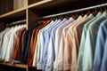 Classic mens colorful shirts on shelf boutique. Generate Ai