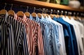 Classic mens shirts on hanger shelf boutique. Generate Ai