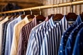 Classic mens shirts on shelf boutique office. Generate Ai