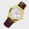 Classic mens watch with brown strap and gold dial