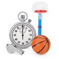 Classic Metal Coaches Whistle with Basketball Ball and Children Royalty Free Stock Photo