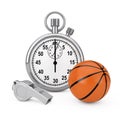 Classic Metal Coaches Whistle with Basketball Ball near Chrome S Royalty Free Stock Photo
