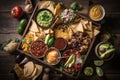 classic mexican snack tray with a variety of tacos, burritos, and nachos