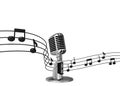 Classic microphone with music notes on background Royalty Free Stock Photo