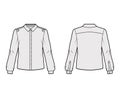 Classic military style shirt technical fashion illustration with buttoned placket, shoulder epaulettes, long sleeves.