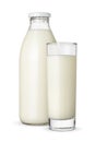 Classic milk bottle and glass isolated on a white