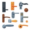 Classic and Modern Digital Door Handles and Locks Collection, House or Apartment Interior Design Elements Vector