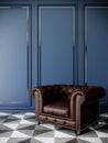 classic modern interior of blue living room with sofa. 3d render vertical background Royalty Free Stock Photo