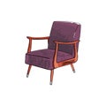 Classic modern purple armchair with wooden legs, quilted back isolated on white background
