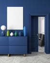 Classic, modern, scandinavian style dark-blue color interior mock up. 3d render illustration. Royalty Free Stock Photo