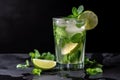 classic mojito with fresh mint and lime, served in glass rimmed with sugar