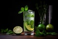 classic mojito with mint leaf and lime peel garnish