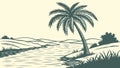 Classic monochrome desert oasis with single palm tree, vector design Generative AI Royalty Free Stock Photo