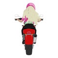 Classic motorcycle with blond girl rider back view isolated on white vector illustration Royalty Free Stock Photo