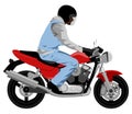 Classic motorcycle with rider side view graffiti style isolated illustration Royalty Free Stock Photo