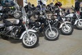 Classic motorcycles parked on the motorcycles parking lot. Honda Shadow in foreground