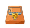 Classic Mouse Trap Features A Wooden Base, Spring-loaded Mechanism, And Tempting Cheese Bait Cartoon Vector Illustration