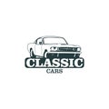 Classic muscle car emblems, high quality retro badge and vintage icon. Design elements for service car repair, restoration and car