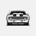 Classic Muscle Car Front View Vector Art Monochrome Silhouette Isolated in White Background