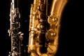 Classic music Sax tenor saxophone and clarinet in black Royalty Free Stock Photo