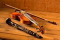 Classic music violin and clarinet in vintage wood