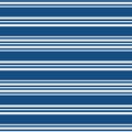 Classic nautical design with sets of wide and narrow white stripes. Seamless vector geometric pattern on navy blue Royalty Free Stock Photo