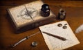 Classic Navigation Tools on Manuscript Royalty Free Stock Photo