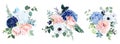 Classic navy blue, white, blush pink rose, hydrangea, ranunculus, dahlia Royalty Free Stock Photo