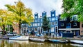 Classic Neck Gable Houses along the Lijnbaansgracht canal of Amsterdam in the Netherlands