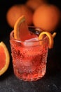 Classic Negroni Cocktail in a Retro Glass with Ice and Sliced Orange Royalty Free Stock Photo