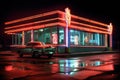 classic neon diner sign glowing in the dark Royalty Free Stock Photo