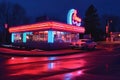 classic neon diner sign glowing in the dark Royalty Free Stock Photo