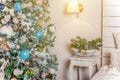 Classic New Year decorated interior room with Christmas tree Royalty Free Stock Photo