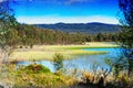 Classic Norway lake landscape background