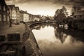 Classic Norwich riverside scene with sepia treatment