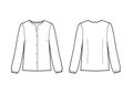 Classic office blouse technical fashion illustration with button down front opening, long sleeves