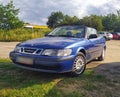 Classic old blue Swedish convertible car Saab 9.3 parked Royalty Free Stock Photo