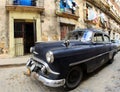 A classic old car is black color Royalty Free Stock Photo