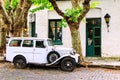 Classic old car parked in historic quarter of Colonia del Sacramento, Uruguay Royalty Free Stock Photo