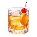 Classic Old Fashioned in a crystal-cut rocks glass isolated on white backdrop