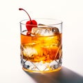 Classic Old Fashioned in a crystal-cut rocks glass isolated on white backdrop