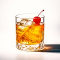 Classic Old Fashioned in a crystal-cut rocks glass isolated on white backdrop