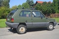 Old little green compact city veteran small car Fiat Panda I parked Royalty Free Stock Photo