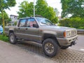 Classic old Japanese pickup car Mitsubishi L200 4x4 parked in a hot day in June, 2022