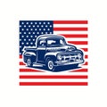 Classic Old Pickup Truck American Flag 4th of July Patriotic Tshirt Design Vector Illustration Royalty Free Stock Photo