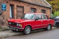 Classic old red Polish car Polski Fiat FSO 1500 parked