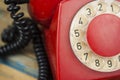 Vintage old dial telephone on the wooden table Royalty Free Stock Photo