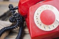 Vintage old dial telephone on the wooden table Royalty Free Stock Photo