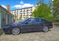 Classic Swedish veteran oldtimer famous model black car Saab 9.5 sedan parked