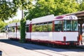 The classic and old tram in Freiburg, Germany. Perfect for advertising imprint.
